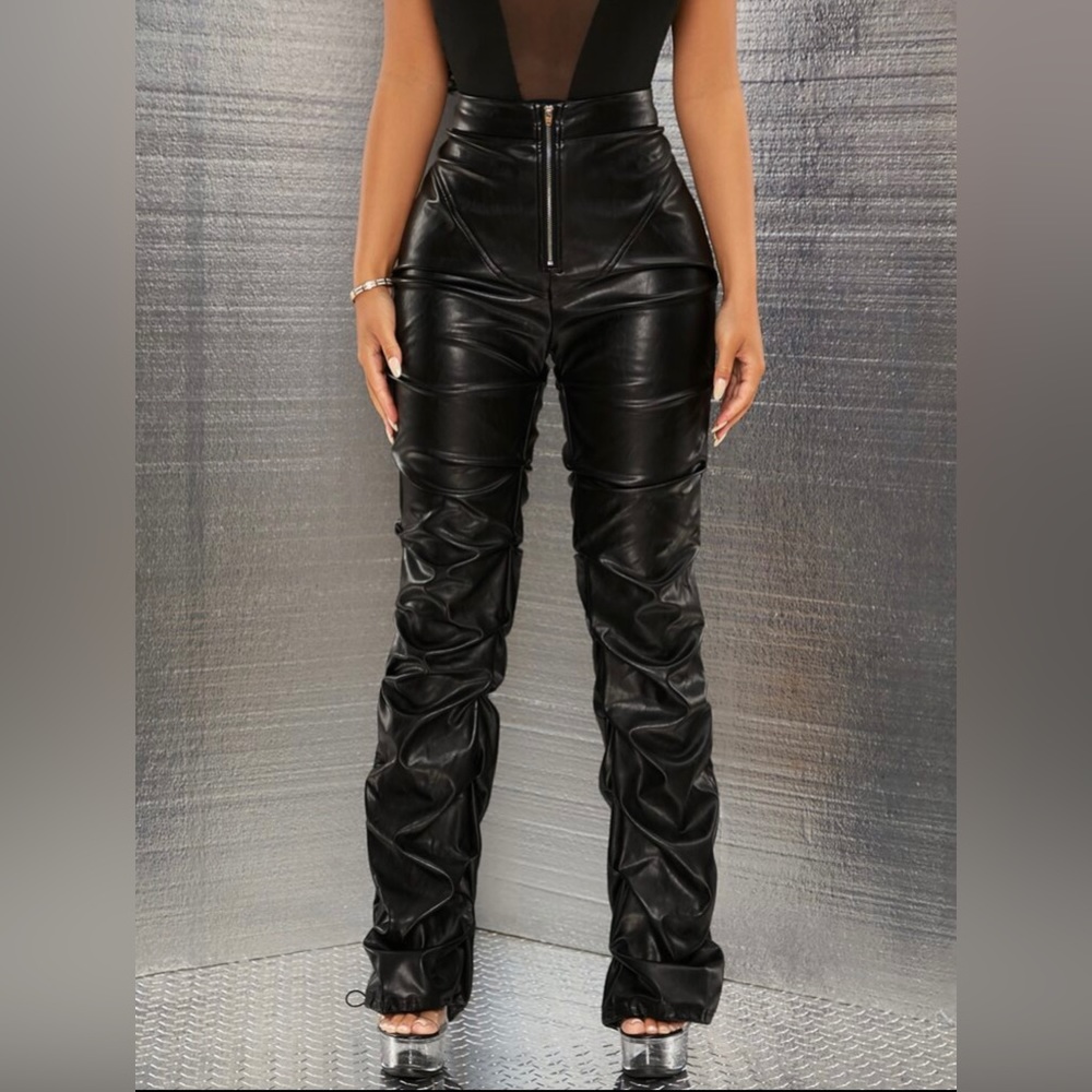 Zip Up Ruched Patent Pants